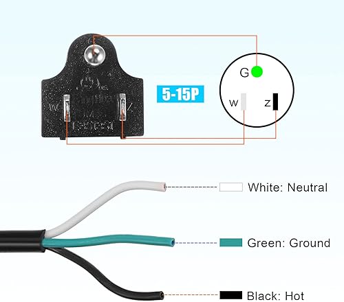 Miniatura 5 de PATIKIL Cable de alimentación de repuesto, 49 pies 14 AWG, cable de extensión de cable de 3 clavijas 5-15P para electrodomésticos de aire