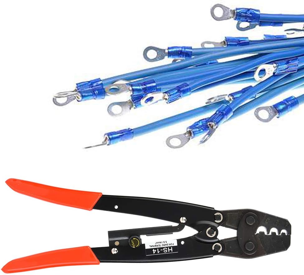 Terminal Crimper, HS-14 Cold Pressed Terminal Crimp Pliers 5.5-14mm² 17-6 AWG Crimper for Bare Terminals,for Crimping Tubular Terminals