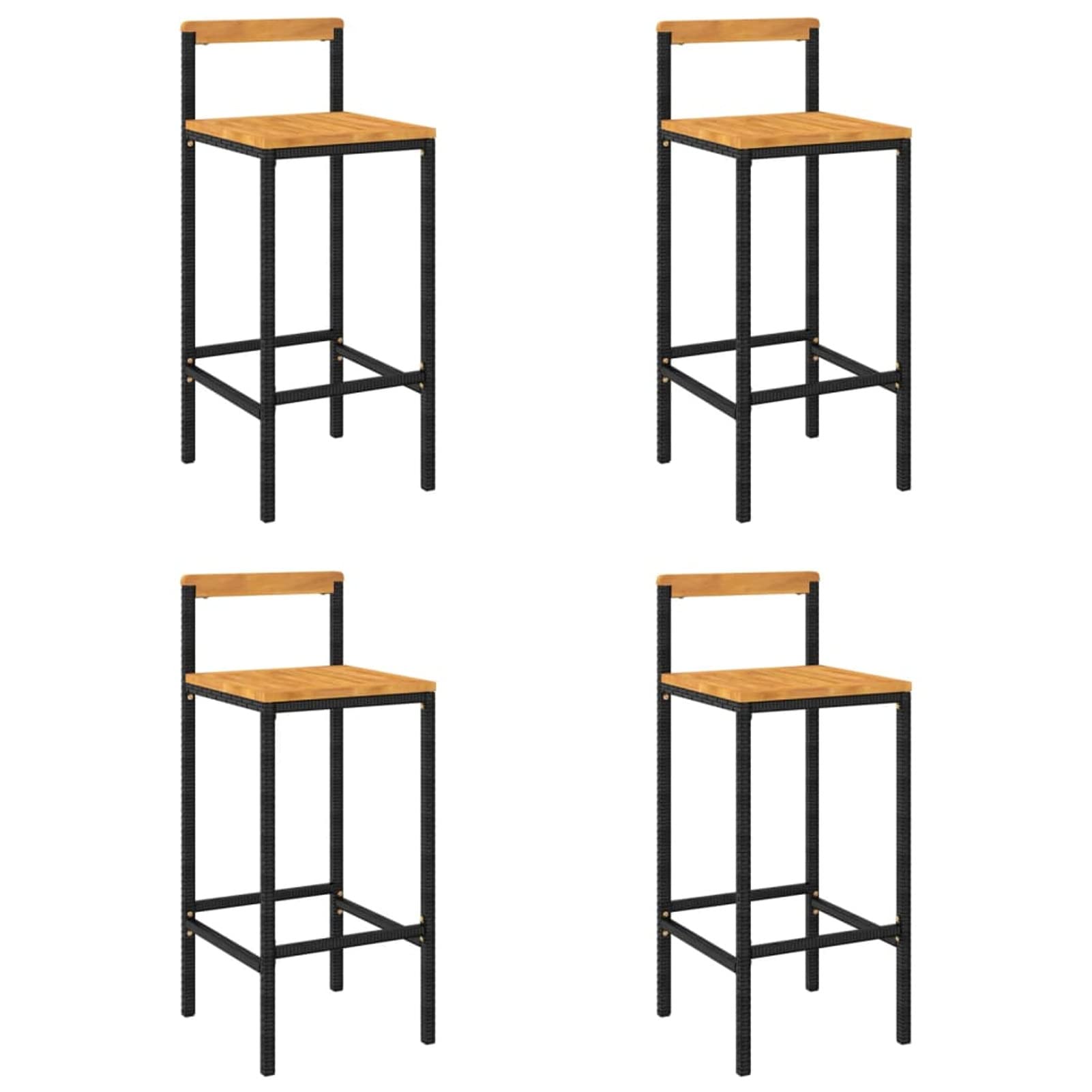 Homgoday Taburetes de bar, 4 unidades, color negro, poliratán y madera maciza de acacia, silla de oficina, silla de oficina, silla de escritorio para salón o dormitorio