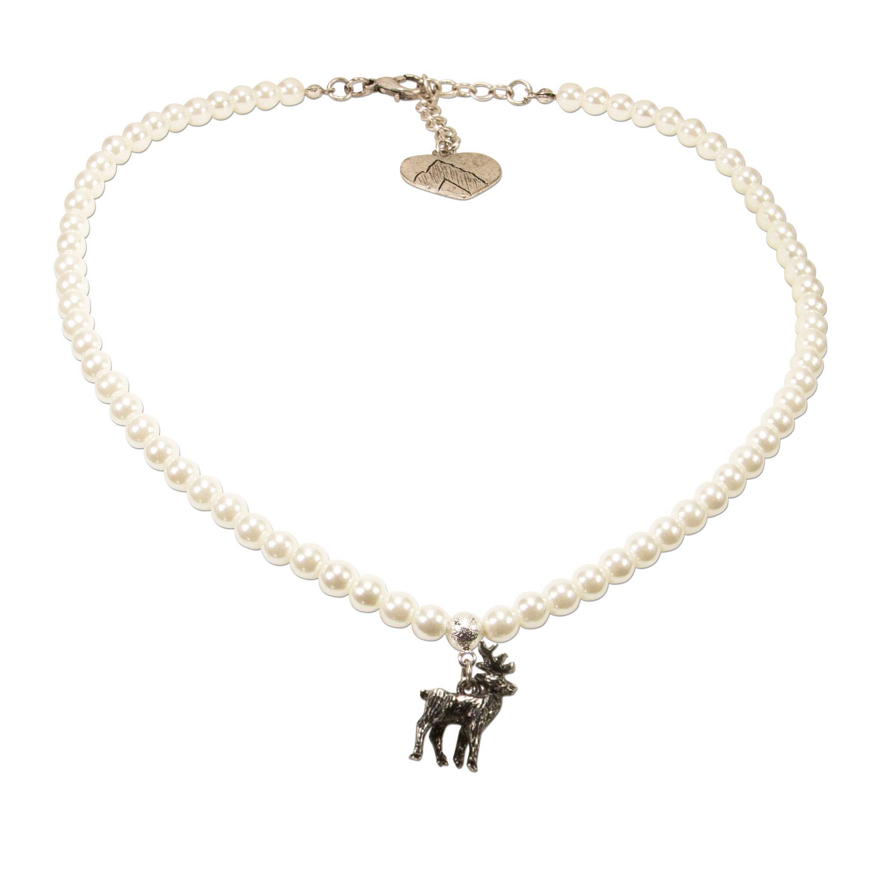 Alpenflüstern Trachtenschmuck-Set Perlen-Trachtenkette, Trachten-Armband und Trachten-Ohrhänger Hirsch - Damen-Trachten-Schmuck, Trachtenset Kette, Armkette und Ohrringe Creme-weiß SET039