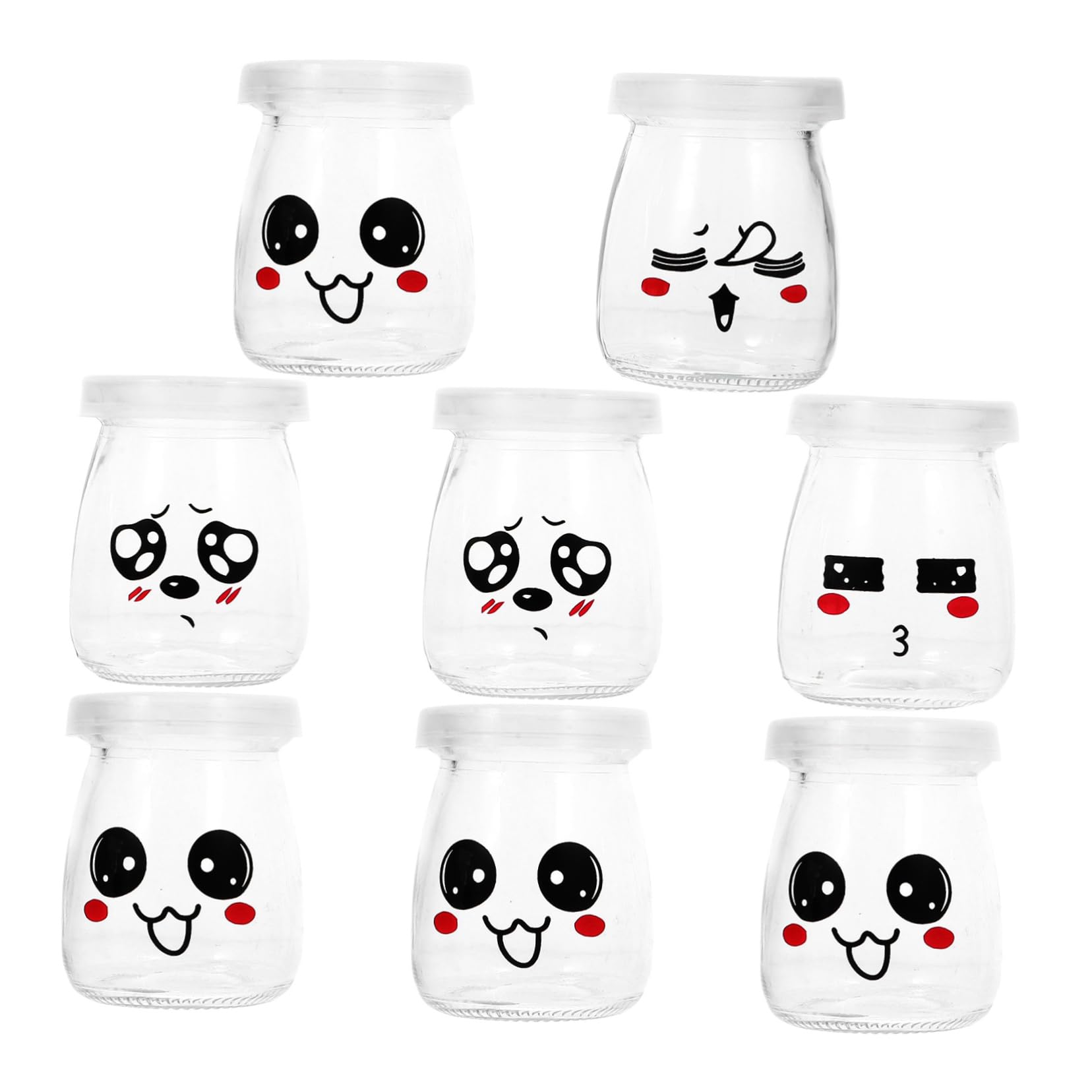 LIFKOME Glasflaschen für Joghurt und Pudding 100ml mit Bunten Motiven Wiederverwendbare Dessertflaschen aus Transparentem Glas für Kleine Portionen und Zufällige Farbe Zufälliger Stil