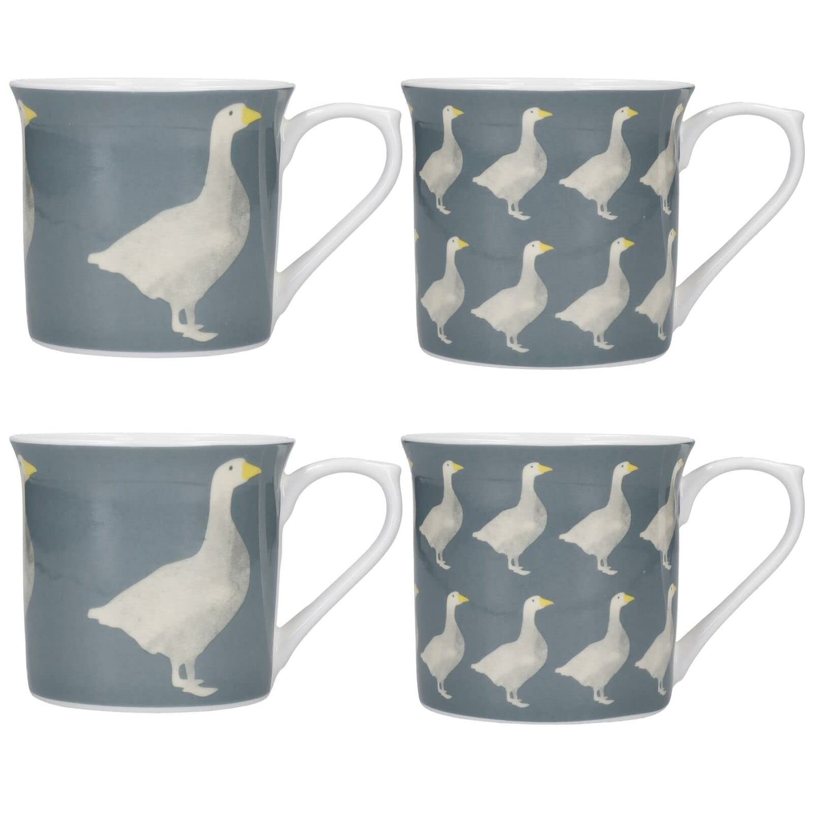 Kitchencraft 4-Piece Ceramic Mug Set 'Goose' - 300ml - Farmhouse Style - Fine Bone China