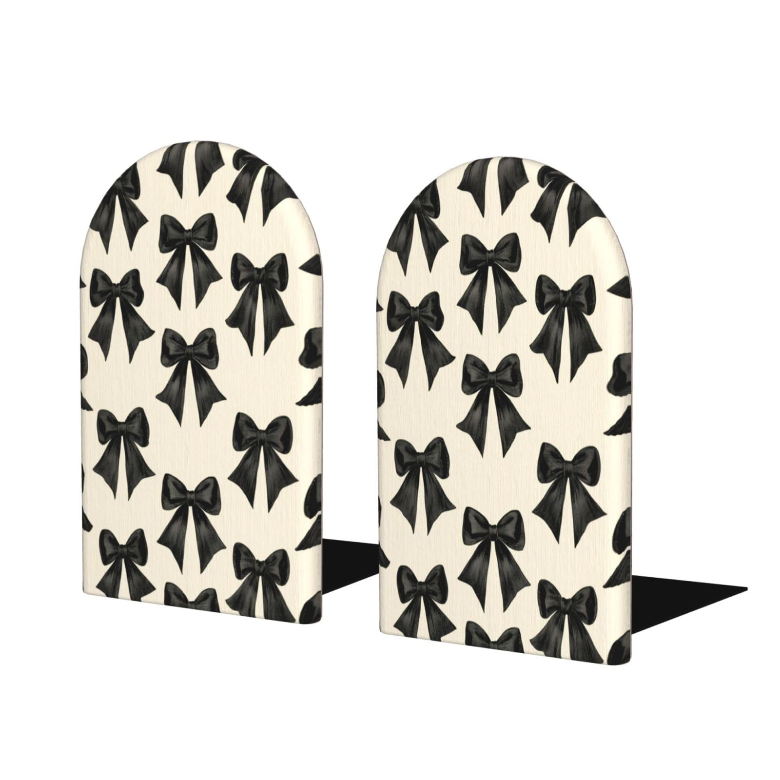 Woshuwo Khaki Black Coquette Bows Bookends For Shelves 2 Pcs Wooden Book Stopper Organizer For Home Office Libraries