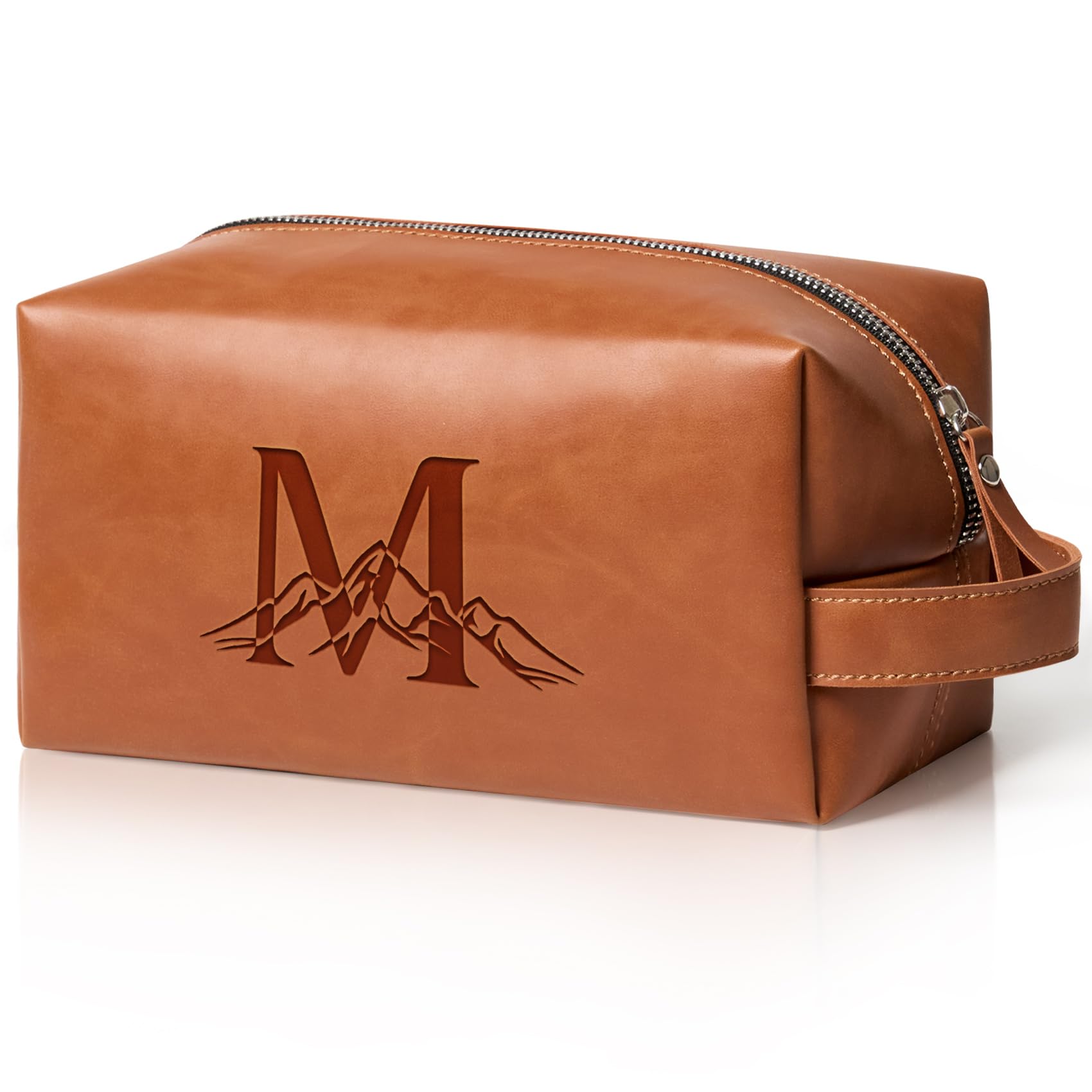 Aganmi Personalized Gifts Travel Toiletry Bag for Men Engraved Initial PU Leather Waterproof Shaving Bag for Toiletries Accessories Fathers Day