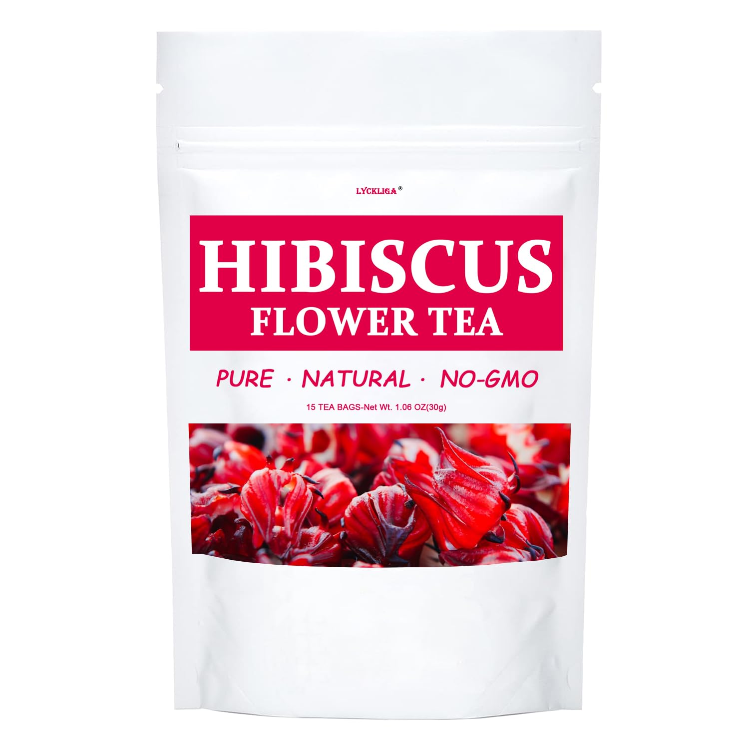 LYCKLIGA - Hibiscus Flower Tea, Pure Hibiscus Flowers, Rich in vitamins and supports digestion, Caffeine Free, Non-GMO, No Sugar.