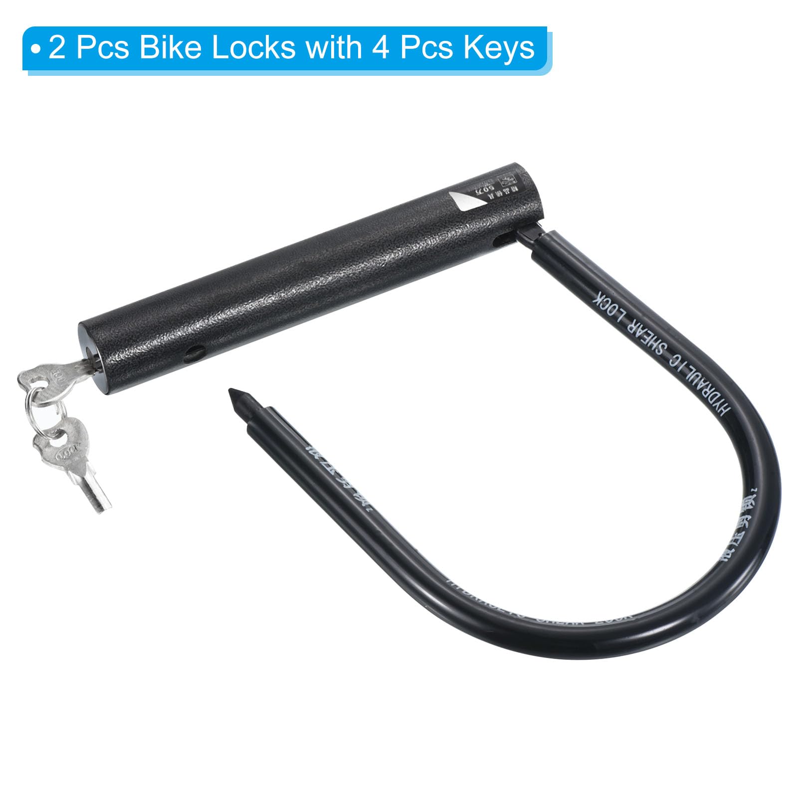 PATIKIL U-Lock - Candado de bicicleta con llave, paquete de 2 candados antirrobo para bicicleta, aleación de zinc de 15 mm, bloqueo de alta seguridad para bicicletas, scooters, ruedas de motocicleta,