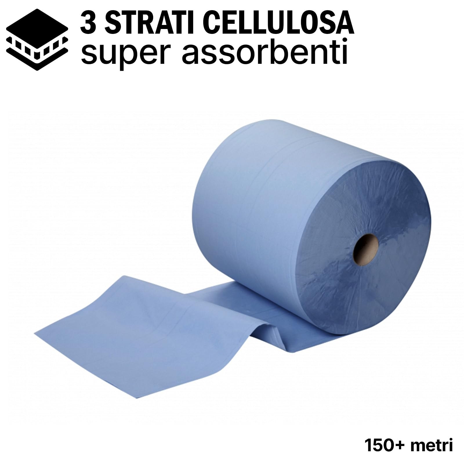 Sicignano | Rotoloni Rotoli di Carta Grande Blu, 2 Pezzi, 150m, Super Assorbente, 3 Veli, Cellulosa - Bobina 500+ Strappi, Dimensioni Strappo 30x26h cm - Asciugamani Asciugatutto Multiuso