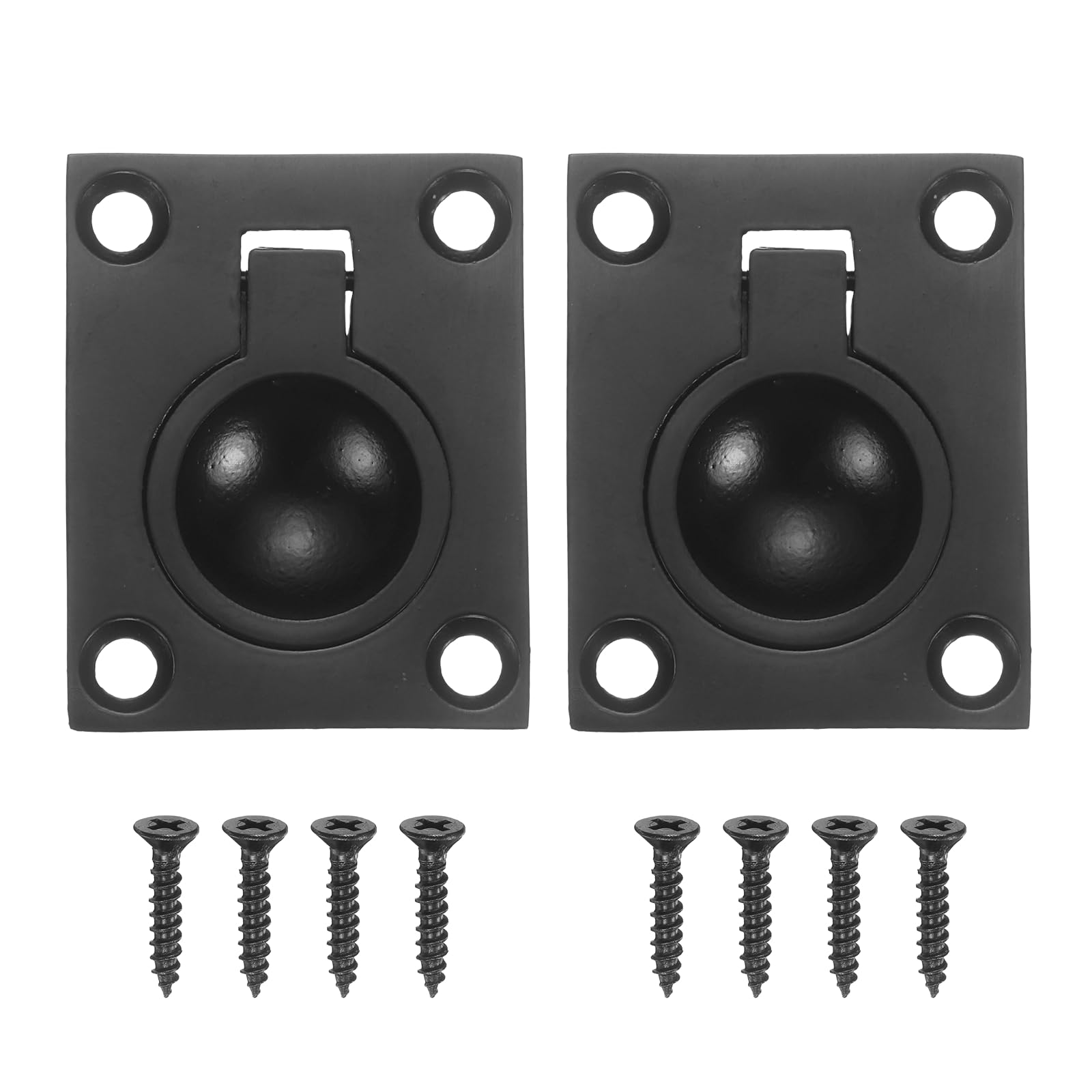 sourcing map 2Pcs Flush Ring Pull, 1.97 x 1.57 Inch 304 Stainless Steel Lifting Ring Pull Handle Square Recessed Door Pulls with Screws for Cupboard Drawer Boat, Black