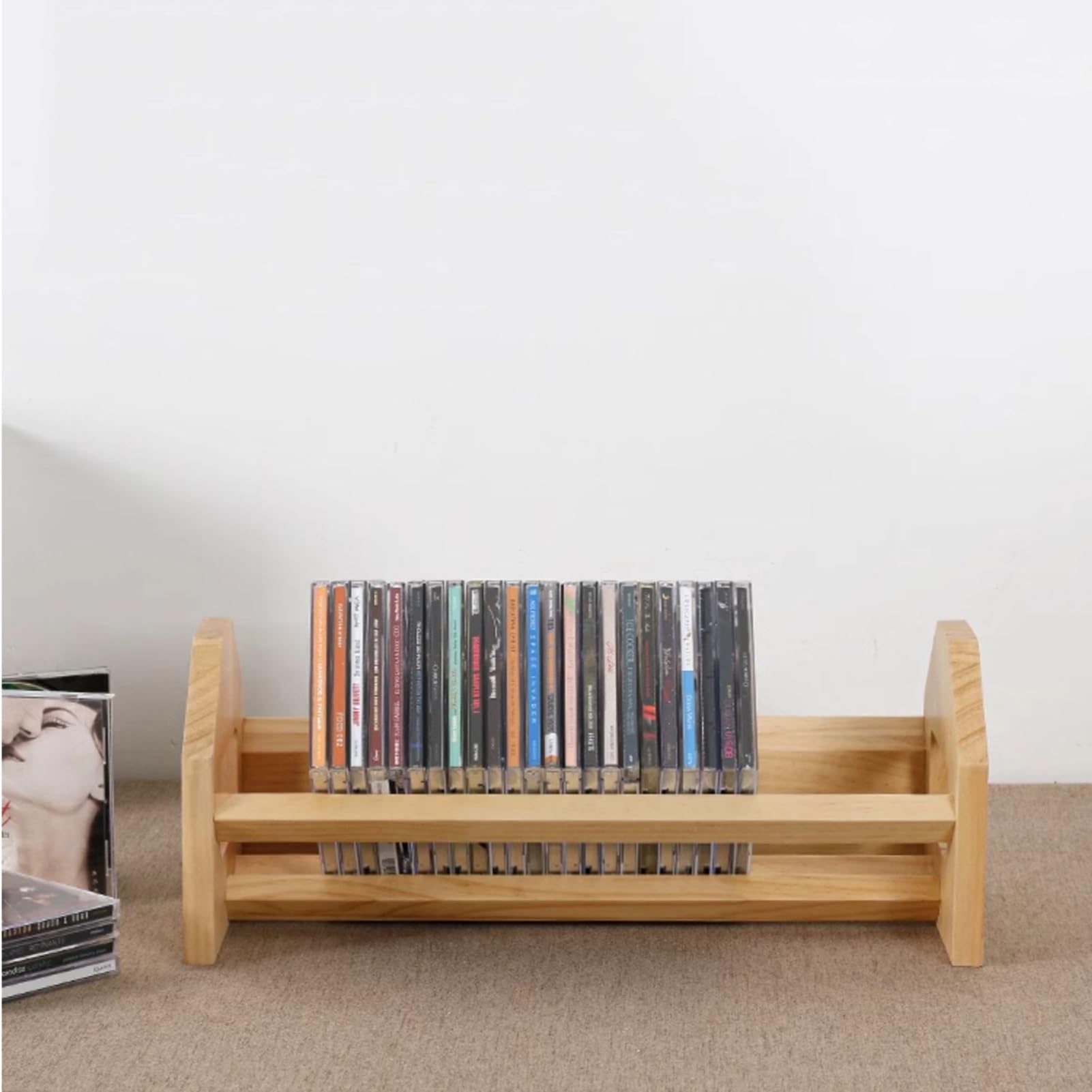 Supporto per CD in pino naturale, 43,4 x 19,1 x 17 cm, per DVD e dischi di gioco, per gioielli, nessun montaggio richiesto, ideale per collezioni musicali e film