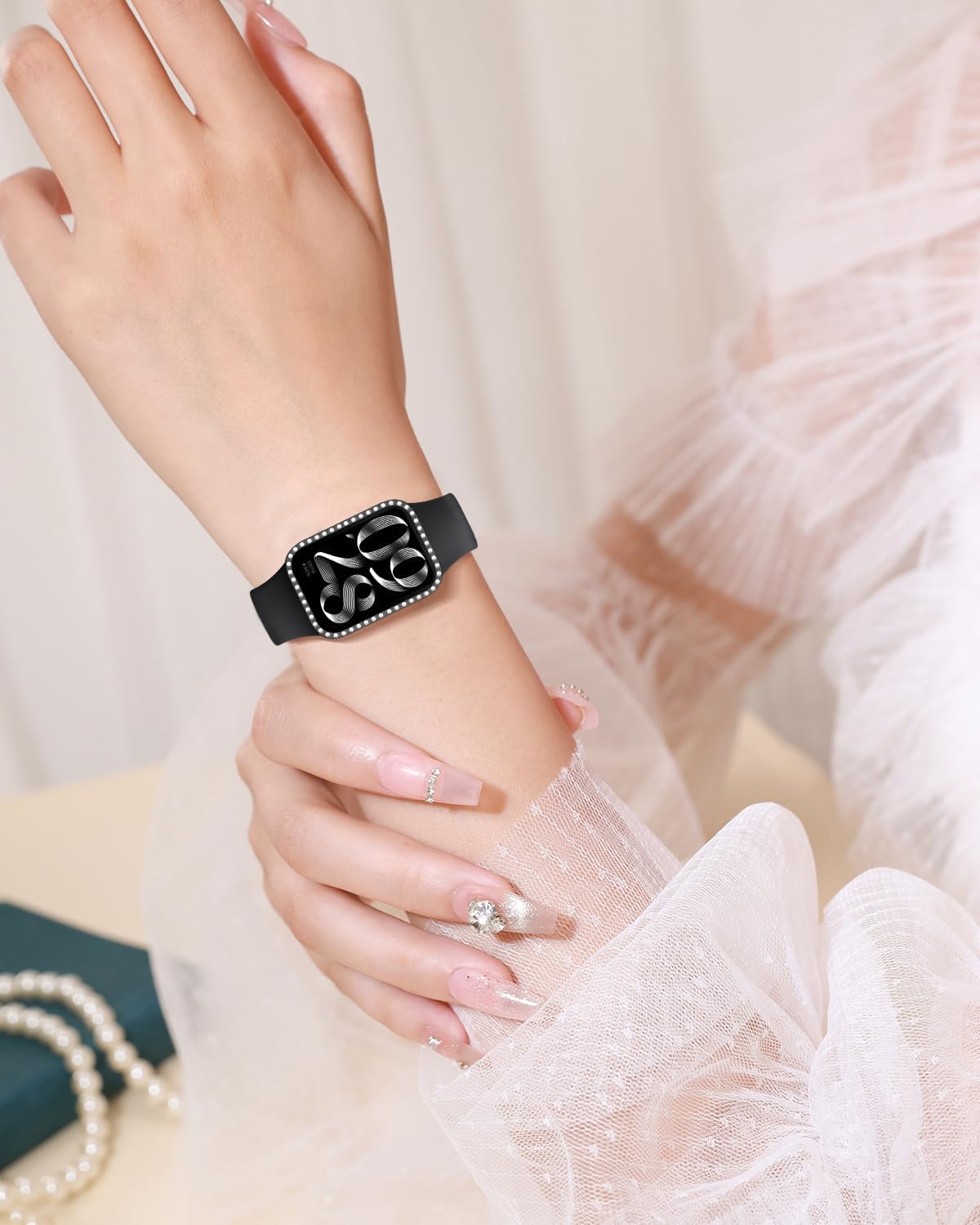 Dl3 Mobilak Bling Case Without screen protector for Xiaomi Smart Band 8 Pro, Hard PC Frame Case, Crystal Diamonds Bumper Cover for Women Girls, Slim Protective Cover for Xiaomi Mi Band 8 Pro (Black)