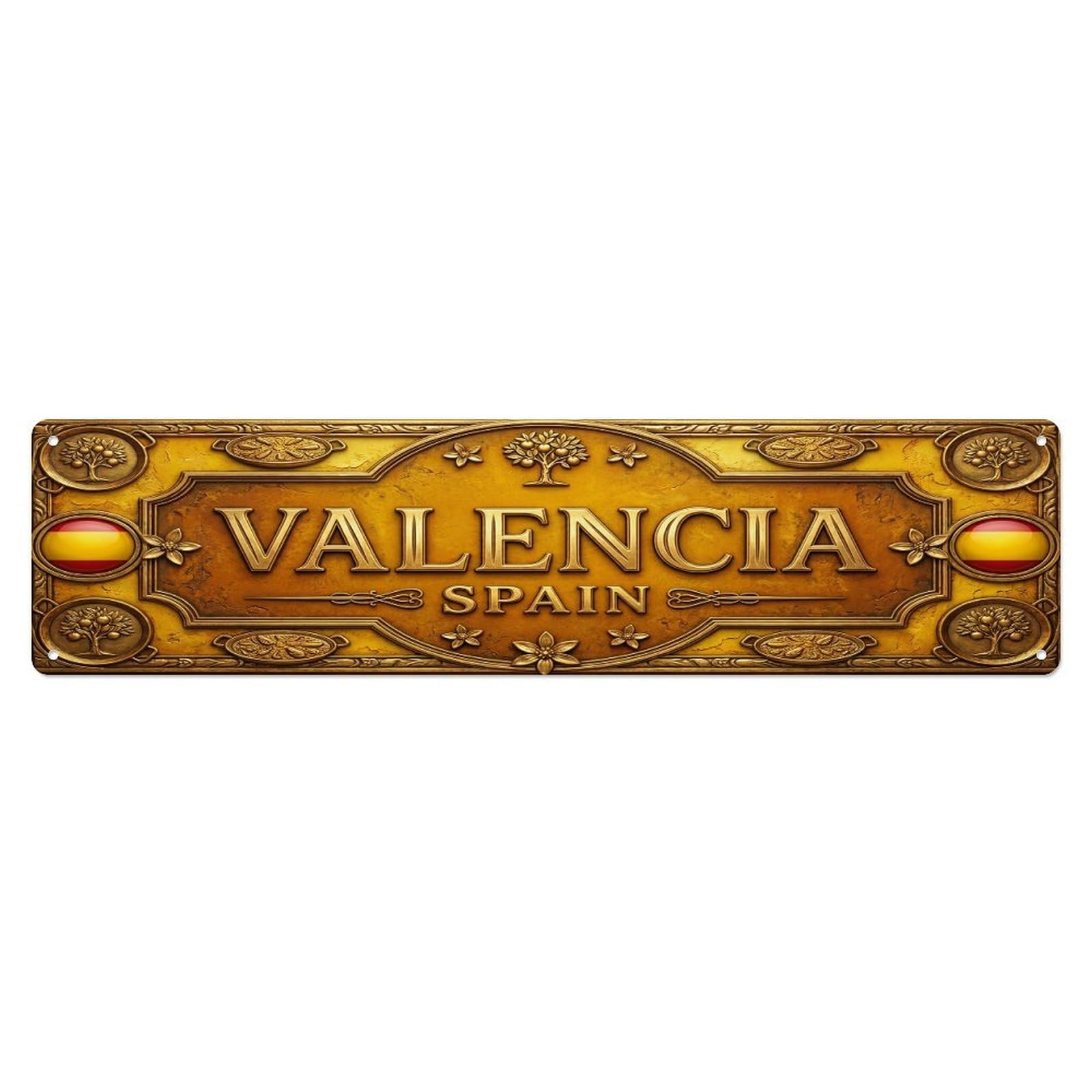 Olhnbad 4X16inch(10X40cm) Vintage Valencia Spain Flag Pattern Metal Tin Sign