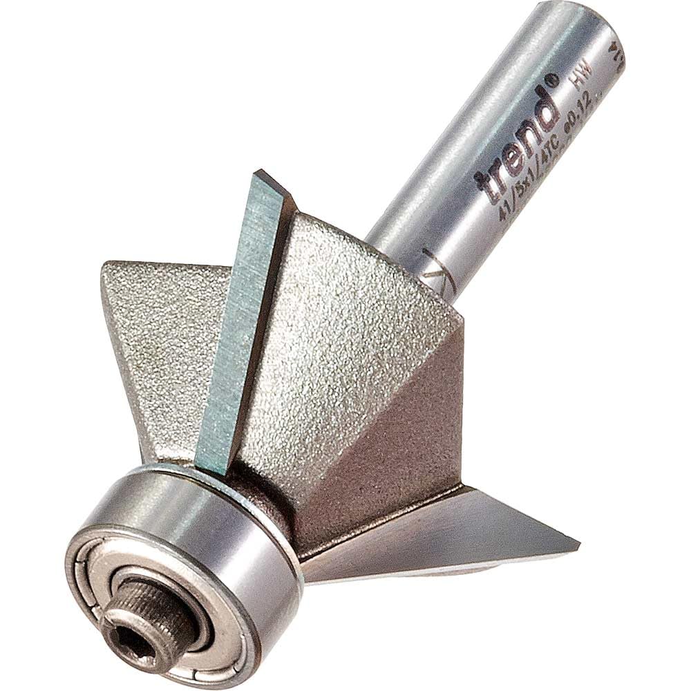 Trend Silver Professional Guided Three Flute 45-Degree Chamfer Cutter, 1/4 Inch Shank, 34Mm Cut Diameter & 11Mm Cut Length, Tungsten Carbide Tipped, 41/5X1/4Tc