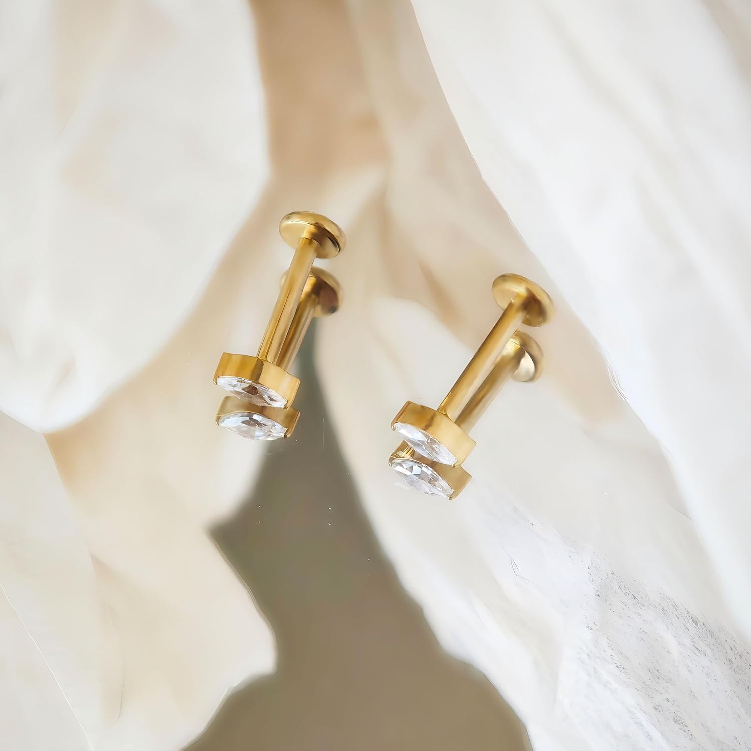Threadless Flat Back Stud Earrings 14K Gold Plated Titnium F136 Stud Earrings for Tragus Helix Cartilage Piercing Jewelry 16GA 8 mm