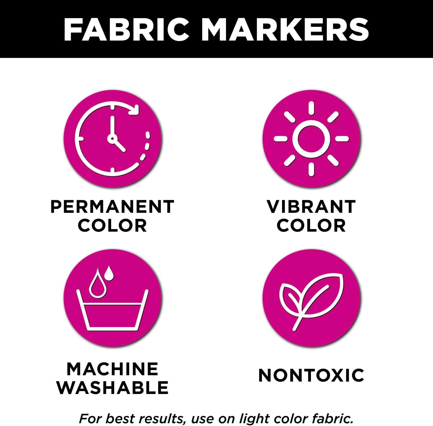 Tulip Permanent Fabric Markers 5 Pack Variety Pack - Brush Tip, Bullet Tip, Chisel Tip, Extra Fine Tip, Low Bleed & Fast Drying - Premium Quality for T-Shirts, Clothes, Shoes, Bags