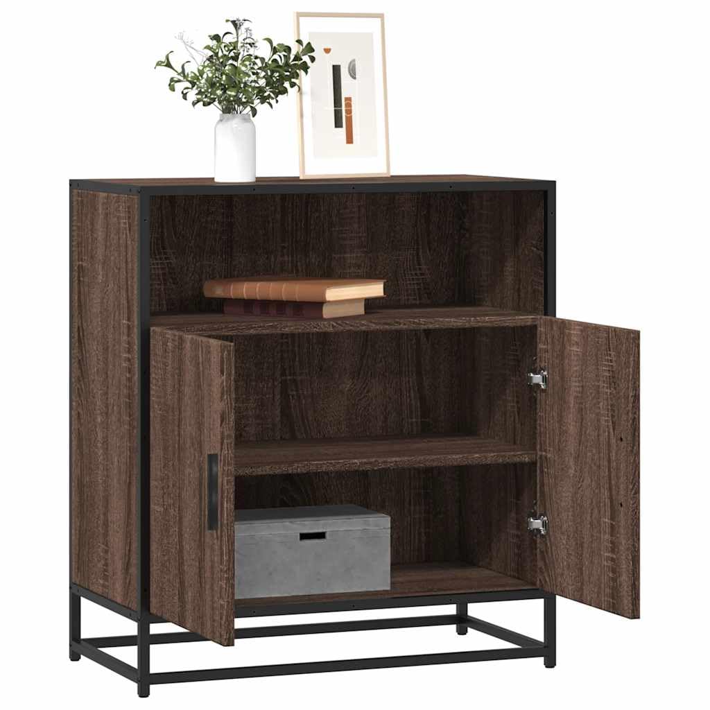 Komoda bruin eiken 68x35x76 cm houtvezelplaat metaal stabiliteit opbergkast industriële stijl woonkamer hal keuken meubel