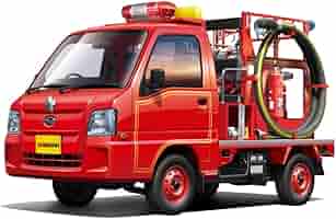 レベル　完成品　消防車1/24 スバルの「サンバー消防車」1/24模型、中期型・後期型フロント