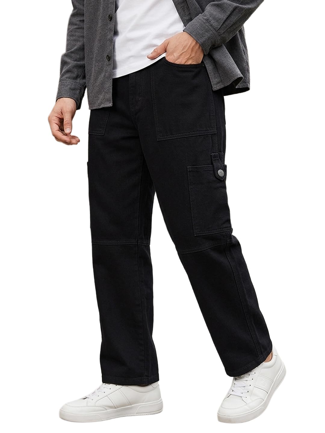 urbano fashion Men's Loose Baggy Fit Washed Cargo Jeans with 6 Pockets Non-Stretchable-picture-32
