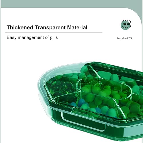 Miniatura 4 de Pastillero portátil con 4 compartimentos, organizador de píldoras a prueba de humedad, pastillero para suplementos de medicamentos (verde)