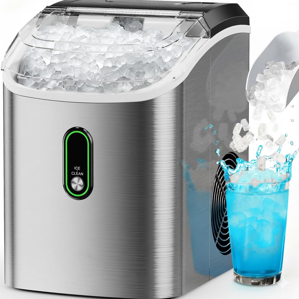 Marsail Countertop Nugget Ice Maker With Self-Cleaning & Removable Lid, 33lbs/24h Chewable Pellet Ice Machine For Home/Kitchen/Office, Stainless Steel on Fridge.com - View 1