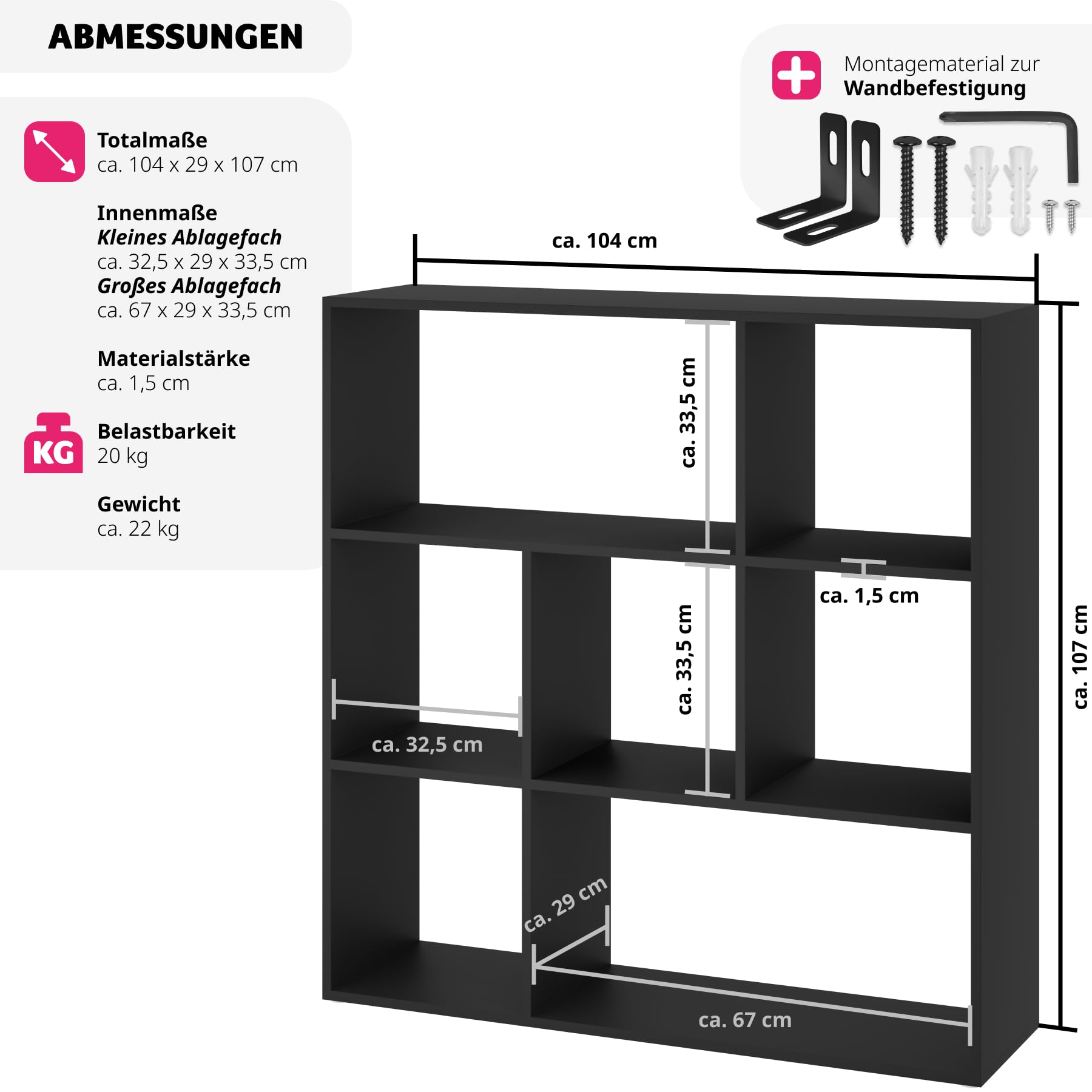 tectake® Bücherregal, Raumteiler, Schrank Regal als Raumteiler im Wohnzimmer, Trennwand Kinderzimmer, Schlafzimmer, Küche oder Garderobe, Würfelregal, Aufbewahrung Büro, Schuhregal (schwarz)