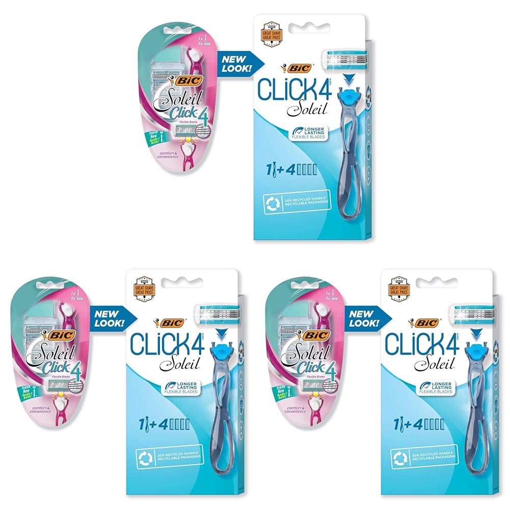 BIC Soleil Bella Click Womens 4-Blade Disposable Razor 1 Handle and 4 Cartridges Pack of 3