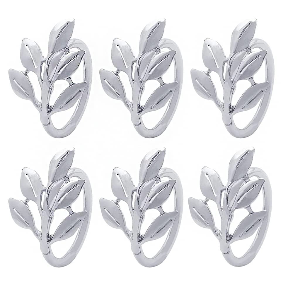 Cenpek Silver 6Pcs Leaf Napkin Rings Holders Fall Party Napkin Rings For Christmas Thanksgiving Parties, Wedding Adornment, Table Decoration Accessories,