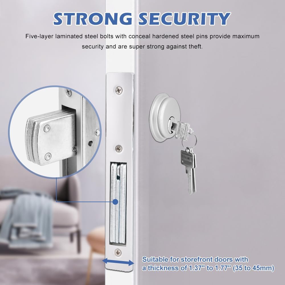Storefront Mortise Door Lock, Commercial Mortise Lock with Lock Cylinder Aluminum Door Locks Double Cylinder Hook Deadbolt Lock Set for Storefront Entry Doors