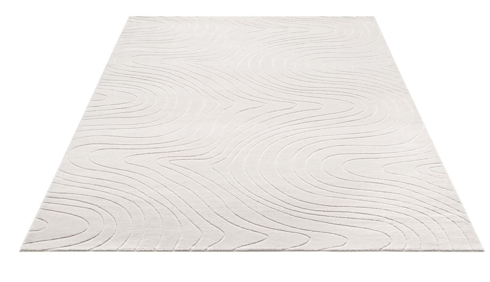 Kurzflor Boho Vintage Teppich waschbar, pflegeleicht geeignet für Wohnzimmer, Schlafzimmer und Kinderzimmer Kinderteppich auch als Badematte Badzimmerteppich Creme abstrakte Wellen 160x230 cm