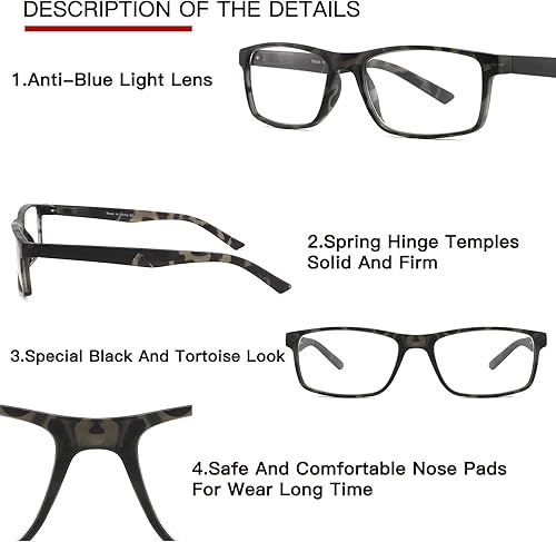 Miniatura 4 de Lentes de lectura con bloqueo de luz azul para mujeres y hombres, bisagra de resorte, para computadora, tramposos, lentes de aumento +2.50