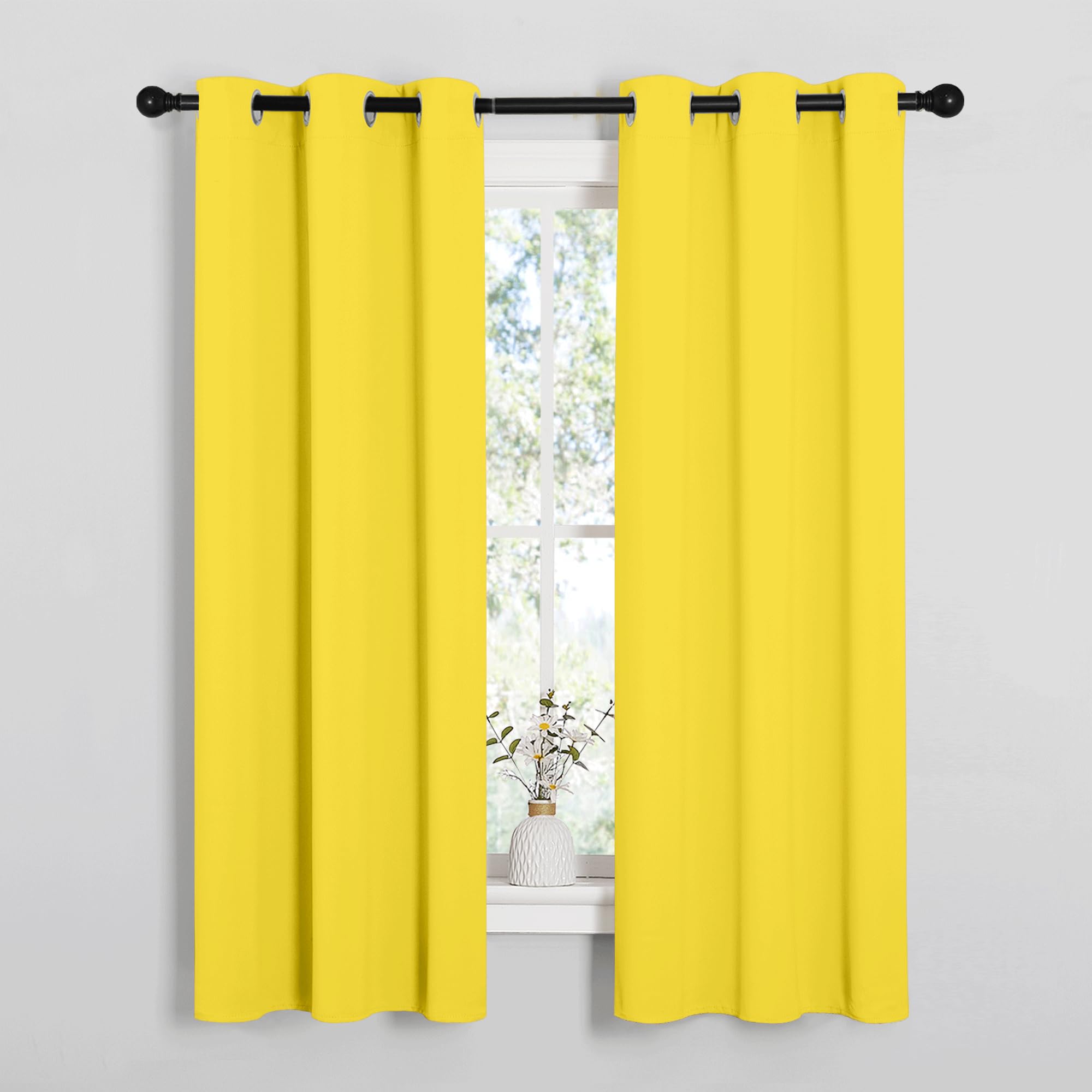 NICETOWN Bedroom Curtain Panels Draperies, Thermal Insulated Solid Grommet Curtains/Drapes (1 Pair, 34 by 63 inches, Bright Yellow)