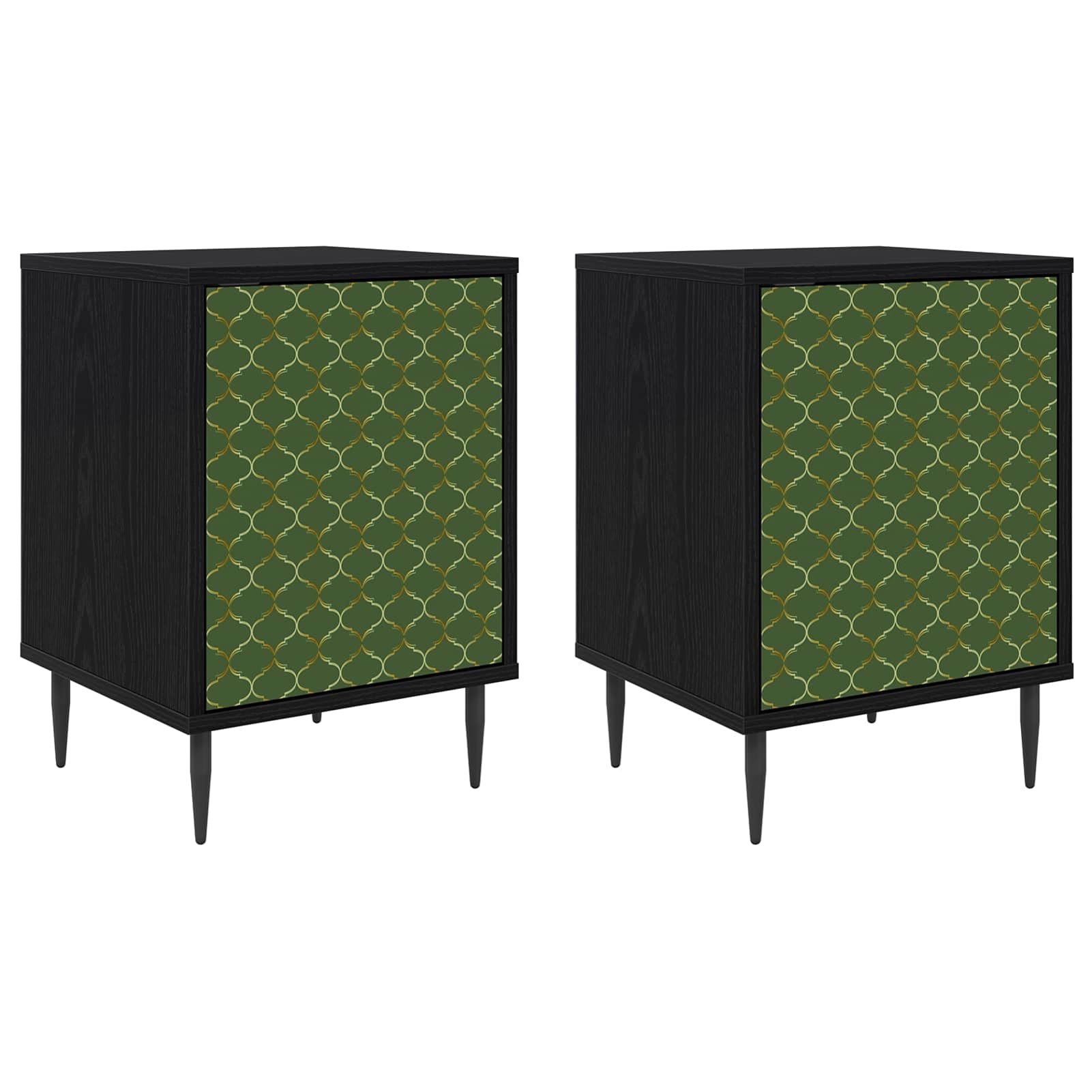 Homgoday 2er Set Nachttische mit 2 Türen Schwarz Eichen-Optik 36x33x51 cm, Moderne Holzwerkstoff-Nachttische mit erhöhten Füßen für Schlafzimmer 8007234