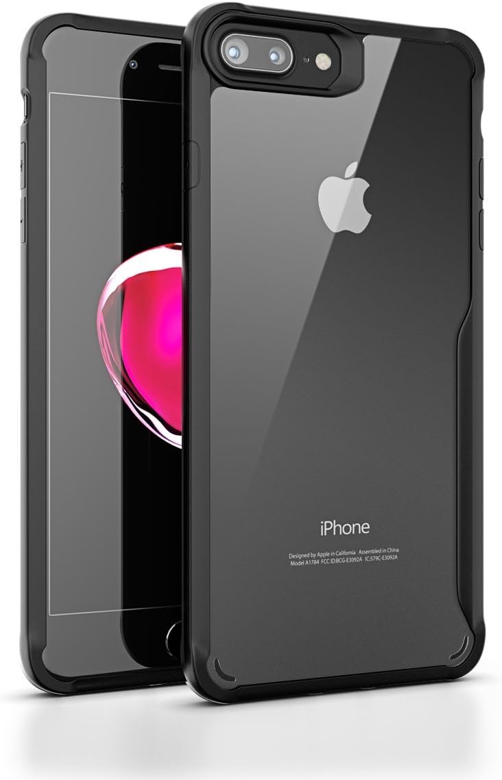 iPhone 6 Plus / 6s Plus Hard Crystal Clear Transparent Back PC Case Soft TPU Shockproof Premium Bumper Scratch Resistant Ultra-Thin Hybrid Drop Air Cushion Protection Cover For Apple iPhone ( Black )