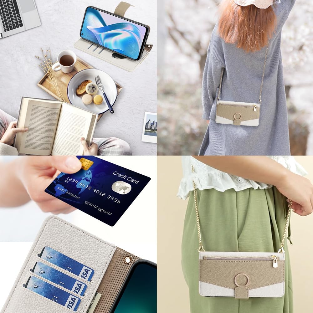 Wallet Case with Crossbody Strap Compatible for OnePlus Ace Pro/OnePlus 10T, Magnetic Handbag Zipper Pocket Cases PU Leather Flip Shockproof Cover with Kickstand for OnePlus 10T White