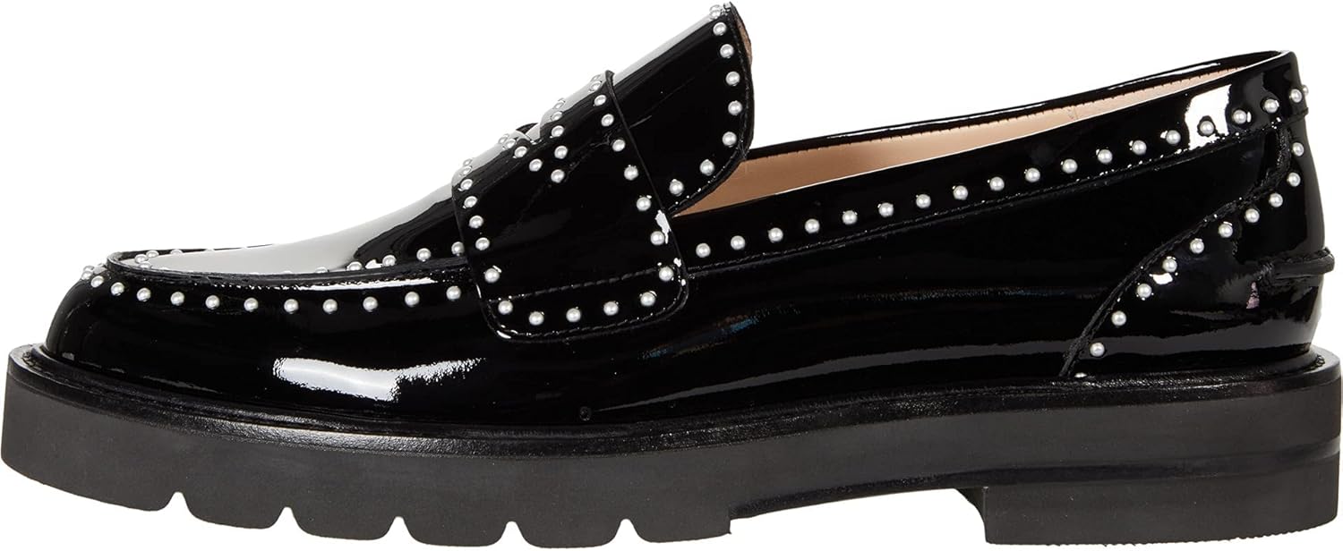 Stuart Weitzman Womens Parker Lift Mini Pearl Loafer Black 6 M