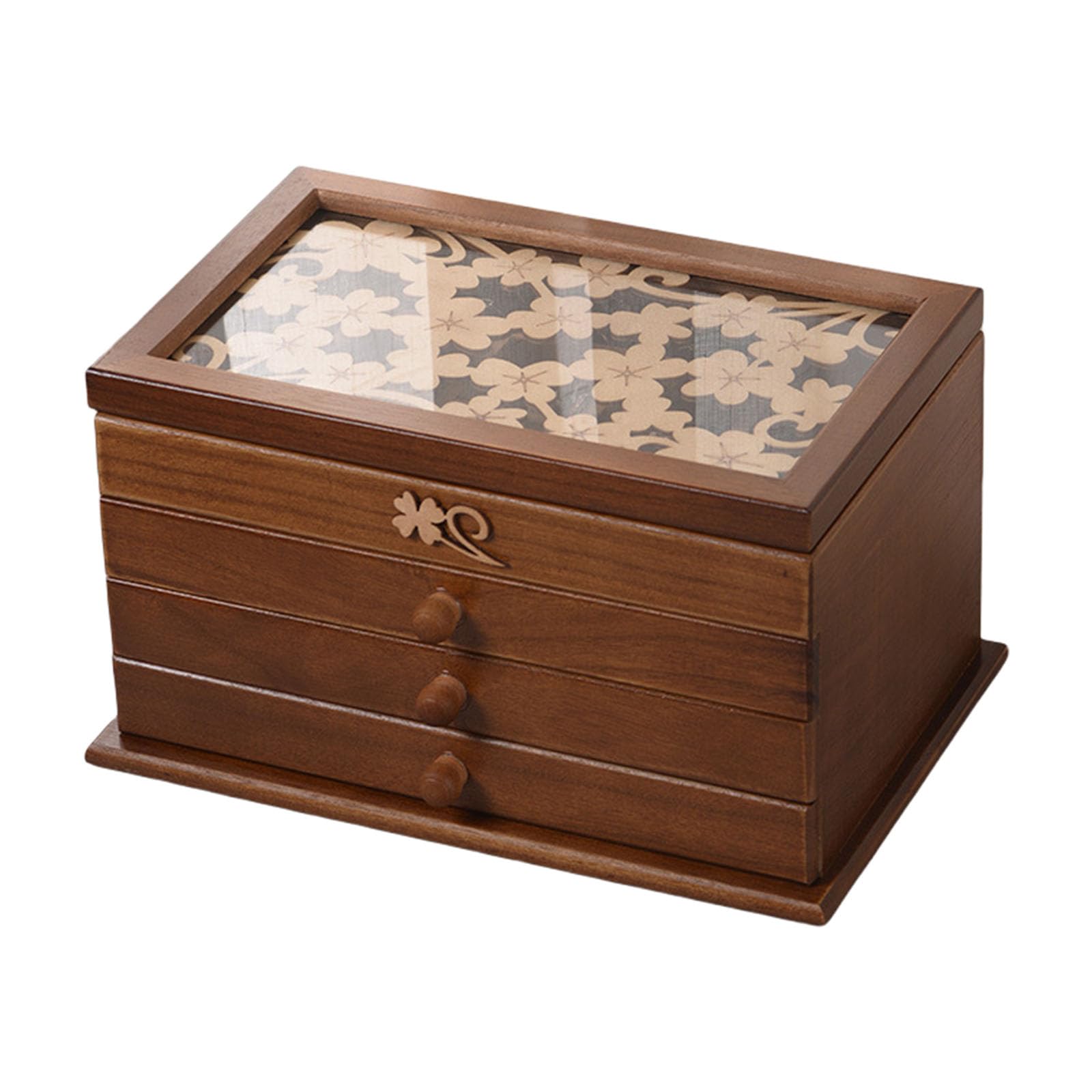 Msioytog Portable Wood Jewelry Casket 3 Drawers Vintage Designs Home Accessory Decoration for Rings and Small Adornments Jewelry Case
