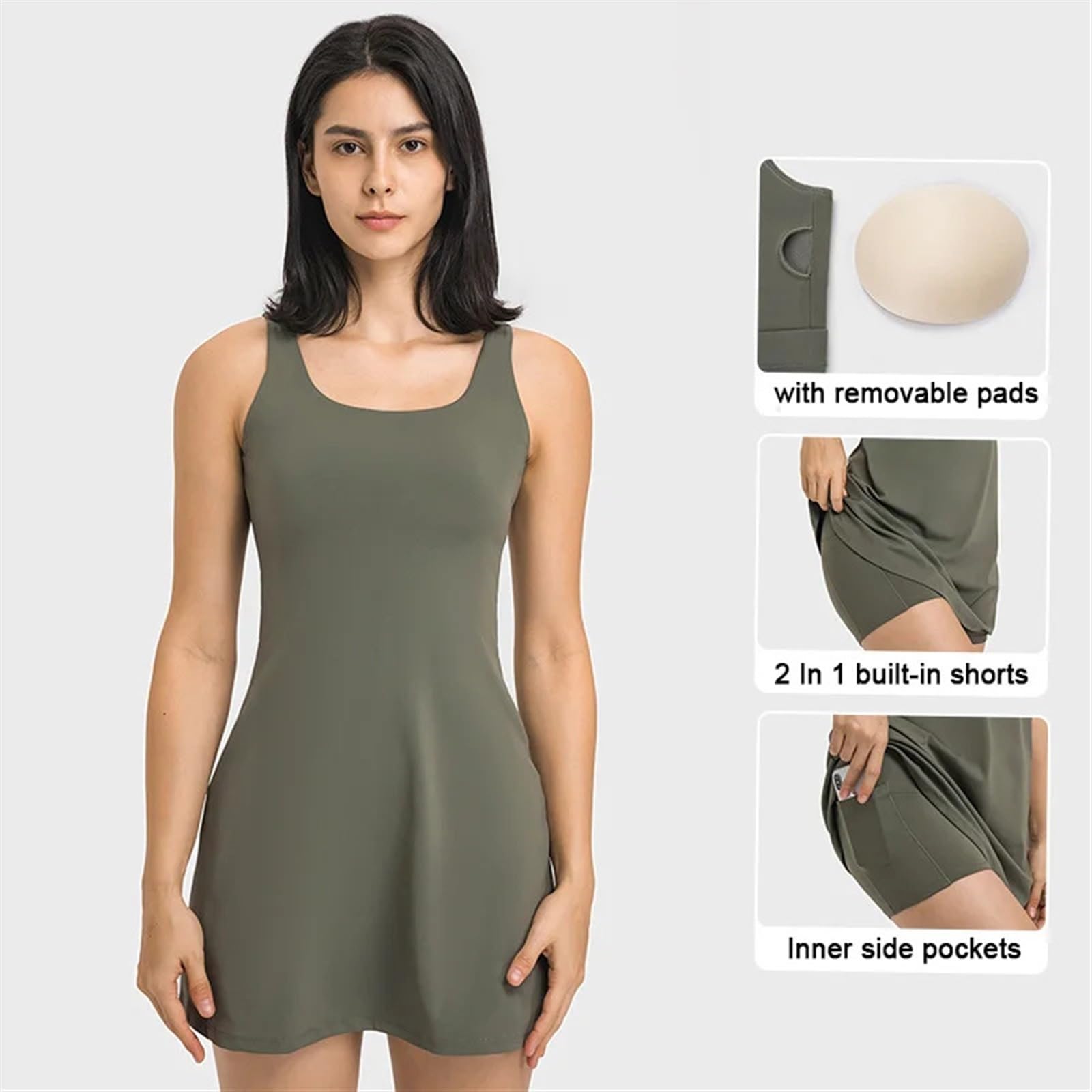 Vestito Sportivo Donna Abito da Tennis da Donna Abito da Golf Estivo da Allenamento for Donna Reggiseno E Pantaloncini Incorporati con Tasche Interne Abiti Sportivi Senza Maniche(Black,8-M)