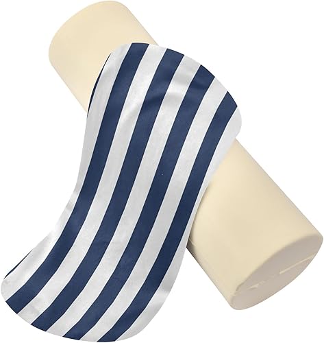 Miniatura 2 de Almohada cervical redonda de rayas azules y blancas para yoga, almohada redonda para el cuello de yoga, almohada de soporte de rollo de cilindro