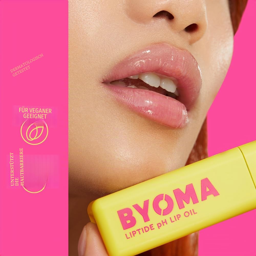 BYOMA Liptide pH Lip Oil (5ml) Glossy, Non-Stick Gloss with pH Adaptive Tint - Reduces the Appearance of Fine Lines - Softens, Plumps, Hydrates
