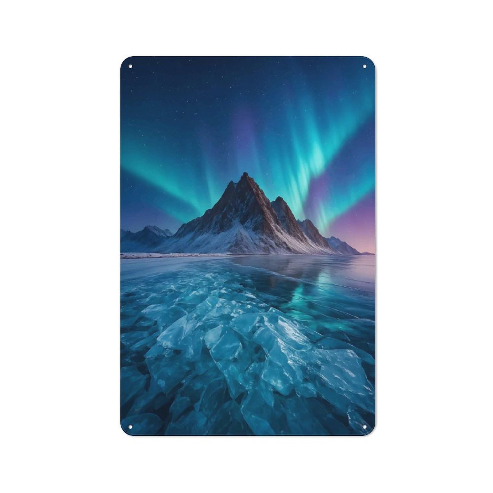 Junmoney Style-22 Vintage Metal Plaque 30X20cm Featuring Aurora Borealis Over Frozen Lake For Hallway Wall, For Wall Display Collectors
