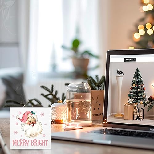 Miniatura 5 de Bonito letrero de madera retro rosa para decoración de Navidad, regalos de Navidad para hombres y mujeres, lindo letrero de decoración de Navidad de