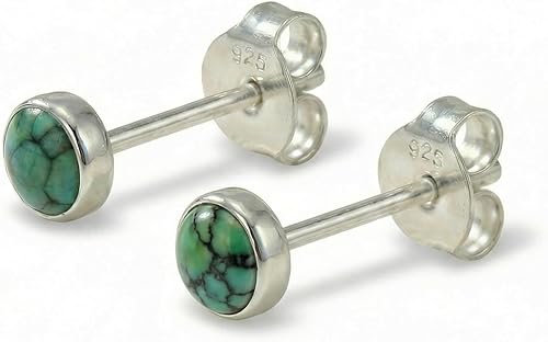 Miniatura 4 de Creations - Aretes redondos hechos a mano con piedras preciosas turquesas de 0.157 in, plata de ley 925, aretes de cartílago, resistentes al