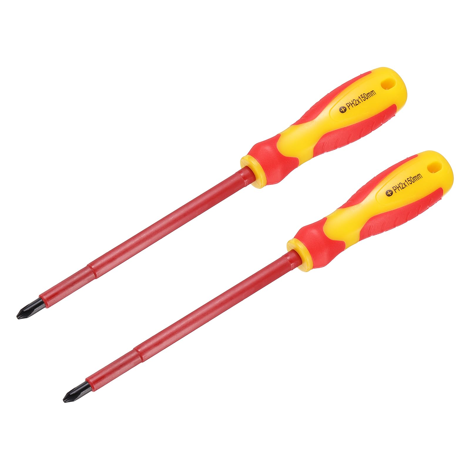 sourcing map 2 Pcs Insulated Screwdriver 6x150mm PH2 Phillips Screwdriver Magnetic Tip Cross Electrician CR-V Steel with Buffer Grip Handle for Electrical Home and Industrial Repair, Yellow/Red