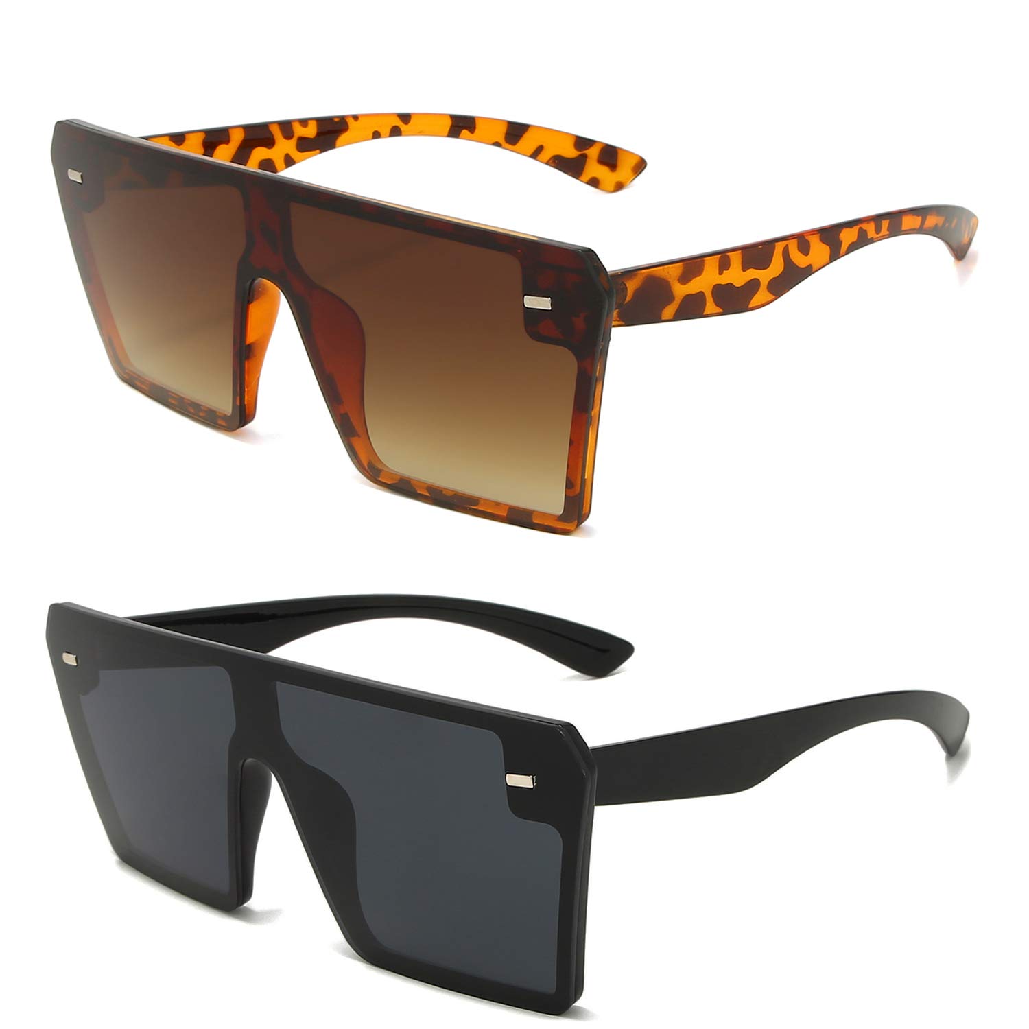 Photo 1 of 2 BOXES**
VANLINKER Big Flat Top Oversized Shield Sunglasses for Women Men Square Rimless Fashion Shades VL9517 2pcs-c10 Black Frame and Tortoiseshell Frame