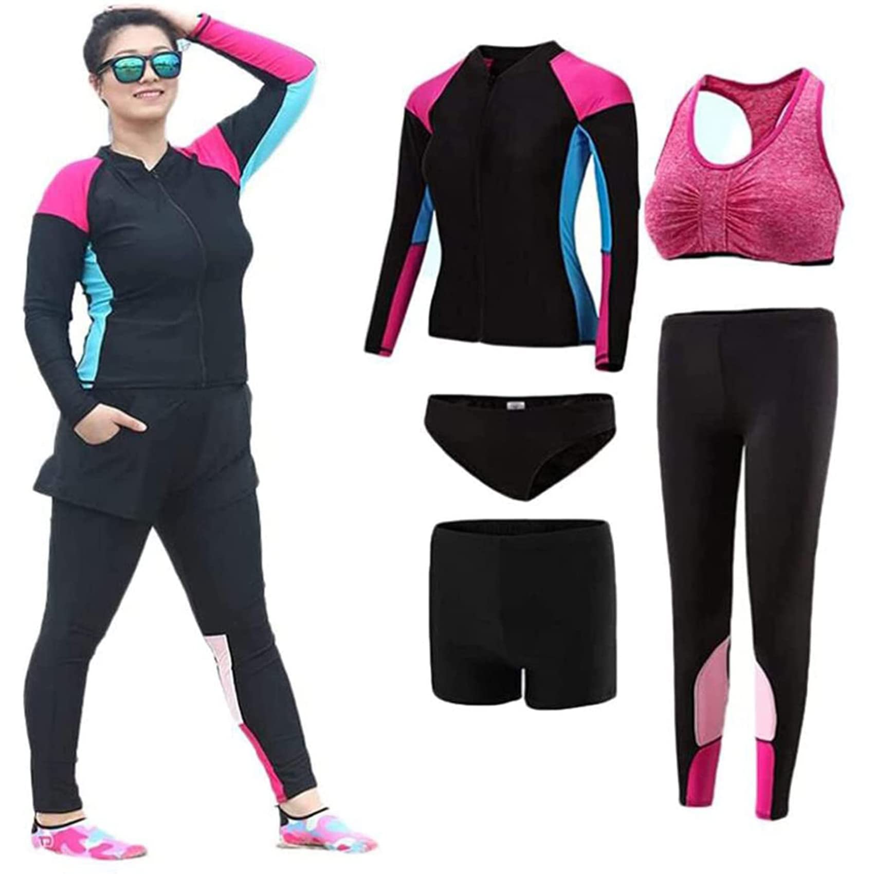Womens Plus Size 4XL-5XL Wetsuit Large Size Wetsuits Short Front Zippered Top and Shorts Surfing Swimsuit Surfing Snorkeling Kayak,Pink,4XL