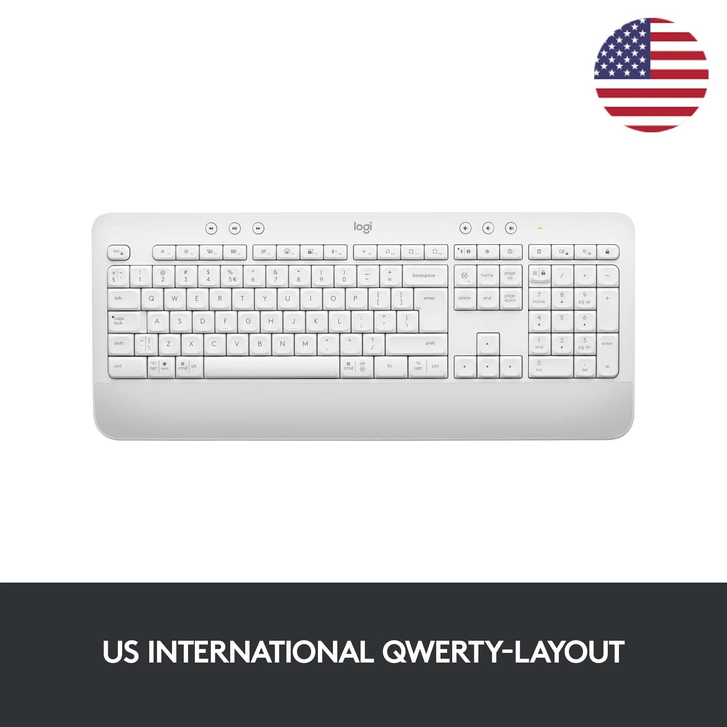Logitech Signature K650 Comfort kabellose Tastatur mit Handballenauflage | BLE Bluetooth/Logi Bolt USB-Empfänger, Soft-Touch-Tastatur, Numpad, PC/Windows/Mac, US QWERTY - Weiß