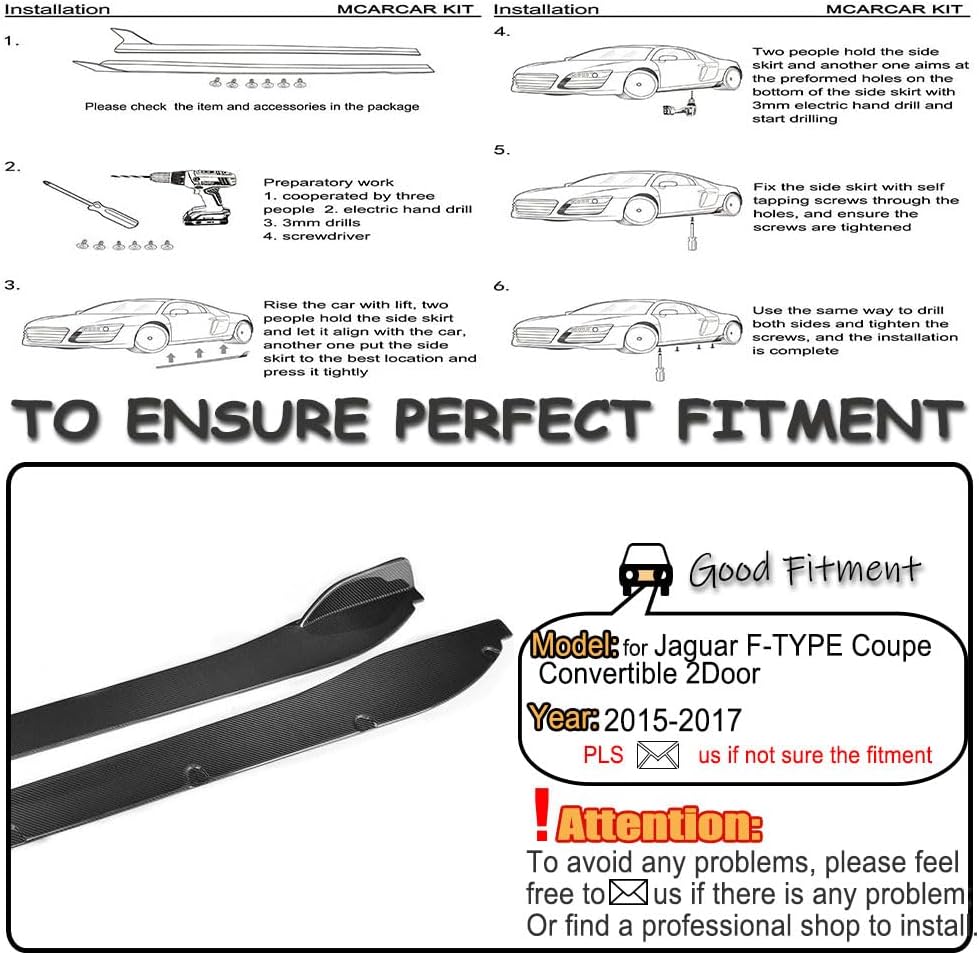 Carbon Fiber Side Skirts Extension Compatible with Jaguar F-Type 2-Door 2015-2017 Under Door Rocker Panels Valance Extension Lip Factory Outlet