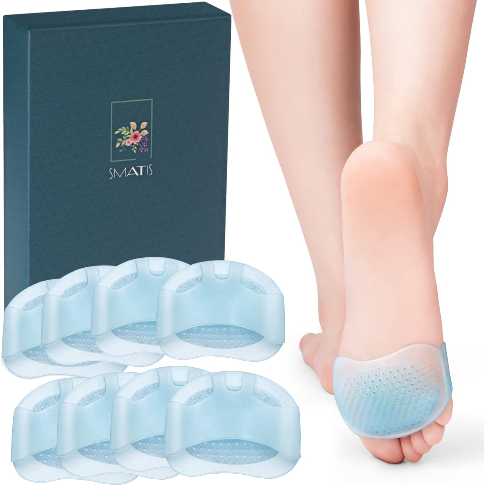 Metatarsal Pads for Women and Men, 8PCS Ball of Foot Cushions for Metatarsalgia Neuroma Mortons Pads Atrophy Burning Sensations Relieve Pain(Blue)