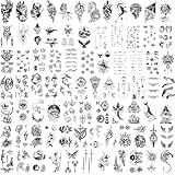 80 Sheets Temporary Fake Small Hand Finger Neck Tattoos Sticker Adult Women Men Kids, Waterproof Realistic Skull Wolf Wicked Tattoos For Halloween, Parties 300+Styles