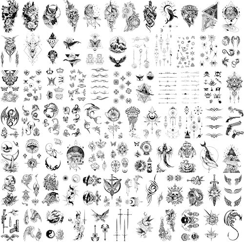 La mejor comparación de Tattoo Mujer disponible en línea. 42 Tatuajes temporales falsos pequeños para manos, dedos y cuello, para adultos, mujeres, hombres y niños. Tatuajes realistas de calavera y lobo malvados (80 hojas, más de 300...