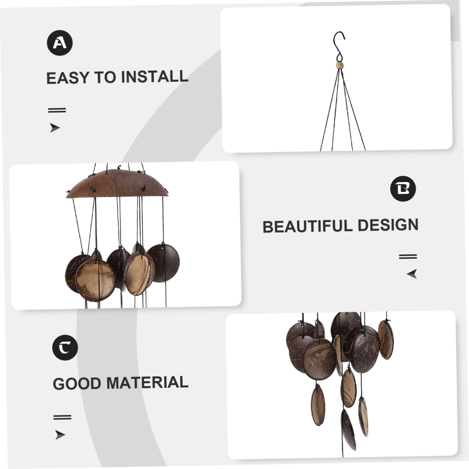 Gatuida Campanelli Eolici in Guscio di Cocco Marrone per Decorazioni da Giardino Esterno, Design Creativo e Rilassante per Arredamento Casa e Giardino